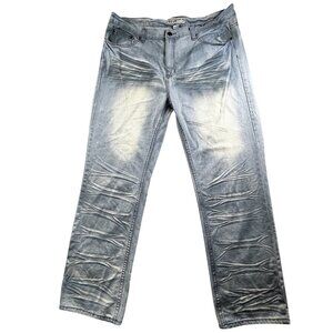 GS-115 Men's 40X34 Blue Distressed Splatter Light Wash Stretch Denim Jeans Y2K